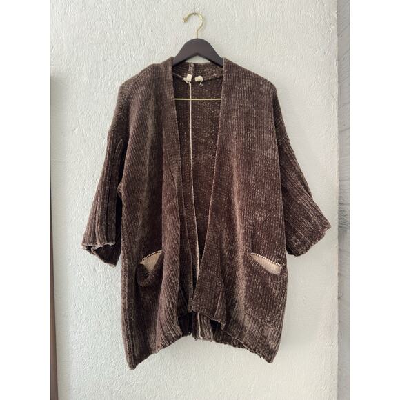 Anthropologie Moth Chenille Cardigan Women’s XS Green Open Front Cozy Pockets - Picture 2 of 16